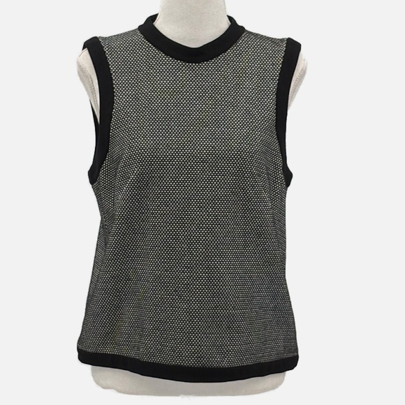 Tibi Textured Knit Sleeveless Cropped Vest Top in Black & White - Size Medium - Picture 1 of 6